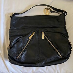 Michael Kors Black Shoulder Bag with Gold-Tone Hardware